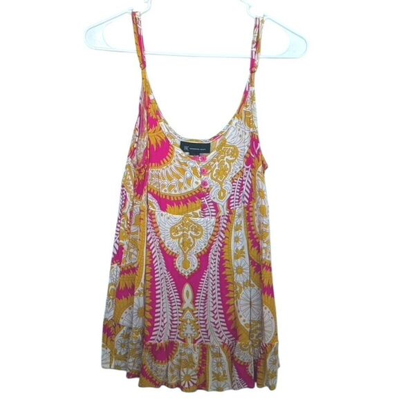 INC International Concepts Print, Swing/Flowy, Peplum Tank, XL, Pink/White/Gold - Picture 1 of 11